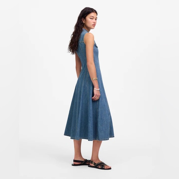 Madewell Pleated Midi Shirtdress in Billings Wash: Airy Denim Edition Sz 8 EUC - Picture 2 of 12